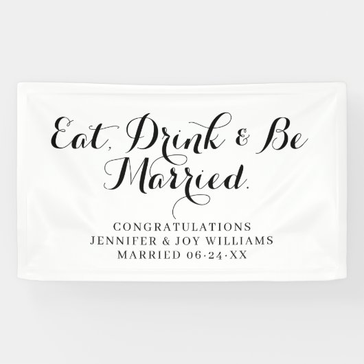 Eat Drink is gehuwd met moderne zwarte-Script-brui Spandoek (Horizontaal)