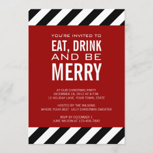 EAT-DRINK IS MERRY CHRISTMAS PARTY INVITATION KAART