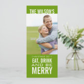 EAT-DRINK IS MERRY FOTO CHRISTMAS CARD GREEN FEESTDAGENKAART (Staand voorkant)