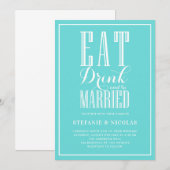 Eat Drink Married Blue Wedding Uitnodiging (Voorkant / Achterkant)
