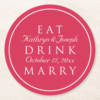 EAT DRINK MARRY Red White custom bruiloft gunst Ronde Kartonnen Onderzetter