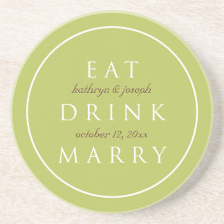 EAT DRINK MARRY sentiment green custom bruiloft Zandsteen Onderzetter