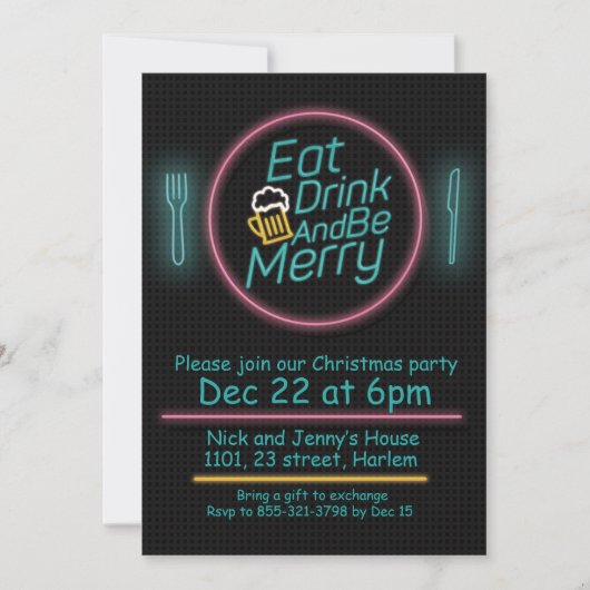 Eat Drink Merry kerstparty uitnodigingen (Voorkant)
