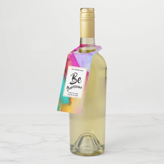 Eat Drink & Wees Geweldige bruiloft Bedankt Flessenhanger (Schuin)