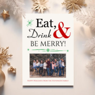 Eat Drink Wees Merry Retro Red Green Kerstfoto Kaart