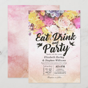 EAT Drinken & Feest Moderne Waterverf Bloem Bruilo Kaart