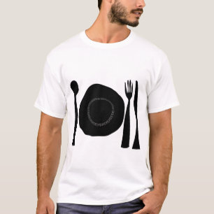 Eat Eat Black and White Bord and Utensihic T-shirt