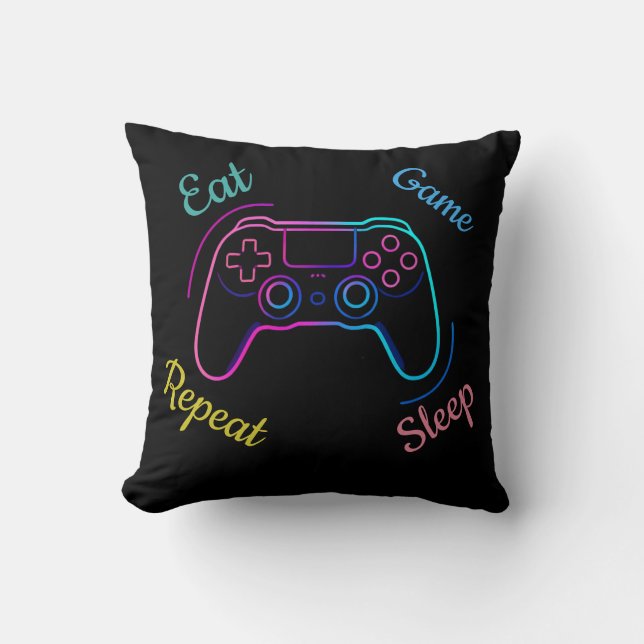 Eat Game Sleep Repeat | Neon Gamer Customizable Ty Kussen (Voorkant)