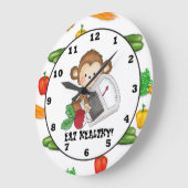 Eat Healthy Monkey cartoon wall klok (Hoek)