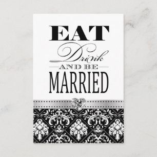 Eat Love and Married - Black / White Damask RSVP Kaartje