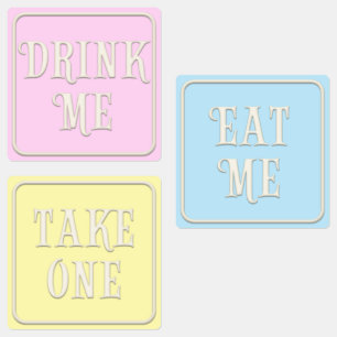 "Eat me, Drink me, neem een" Wonderland Tea Party Labels