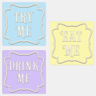 "Eat me, Drink me, probeer me" Wonderland Tea Part Labels