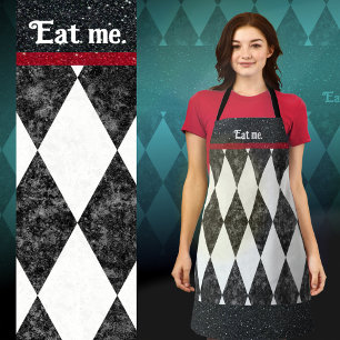 EAT ME gekke aanpasbare tekst Harlequin Argyle Schort