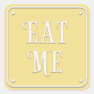"Eat Me" Wonderland Tea Party Pastel Yellow Vierkante Sticker