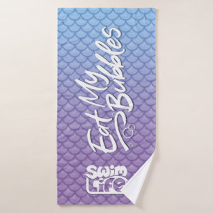 "Eat My Bubbles" Blauw/Paarse schalen Zwemmen Leve Badhanddoek