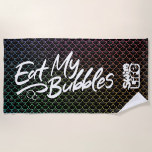 "Eat My Bubbles" Zwemleven Zwart Regenboog Schalen Strandlaken