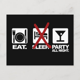 Eat - No Sleep - Party carte postale personnalisée