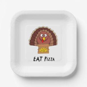 Eat Pizza met Thanksgiving Turkije Papieren Bordje
