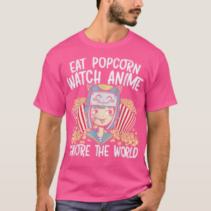 Eat Popcorn Watch Anime negeert het Man van Otaku T-shirt