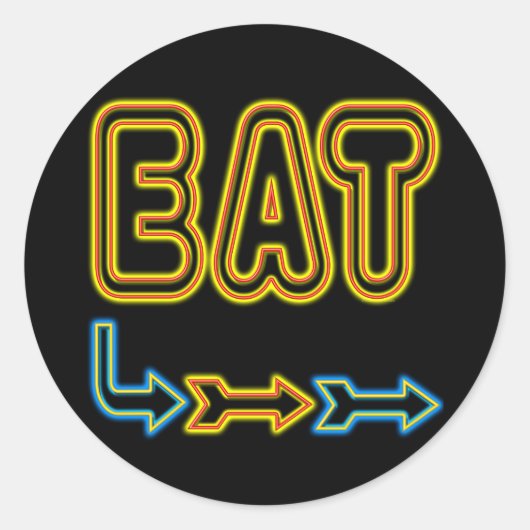 Eat Retro Neon Sign Art Ronde Sticker (Voorkant)