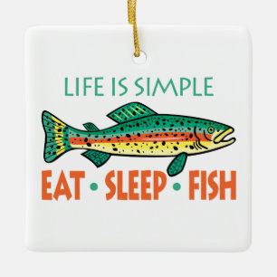 Eat, Slaap, Vissen - Grappig Gevist Keramisch Ornament
