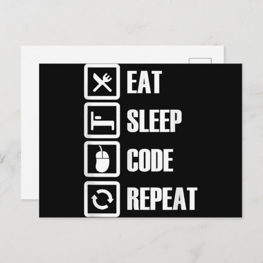 Eat Slaapcode Herhalingscoderingssoftware engineer Uitnodiging Briefkaart (Voorkant / Achterkant)