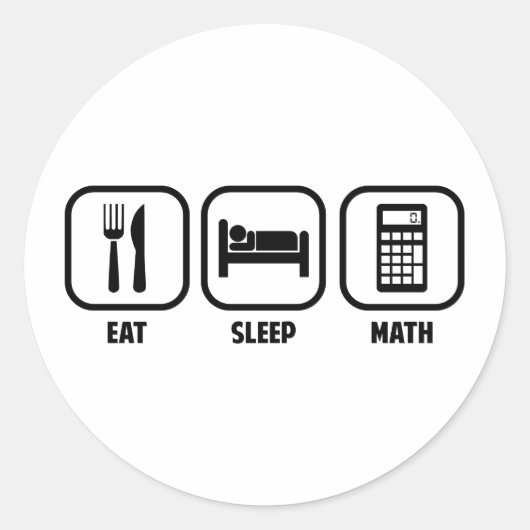 EAT, SLAAPSTAND, WISKUNDE RONDE STICKER (Voorkant)