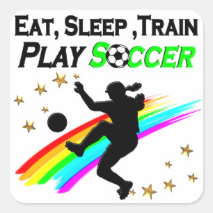EAT, SLAP, TREINSPELSOCCER VIERKANTE STICKER