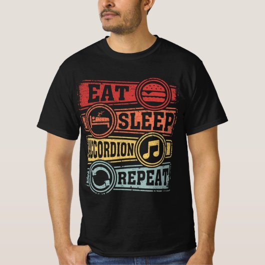 Eat Sleep Accordion Herhalen T-shirt (Voorkant)