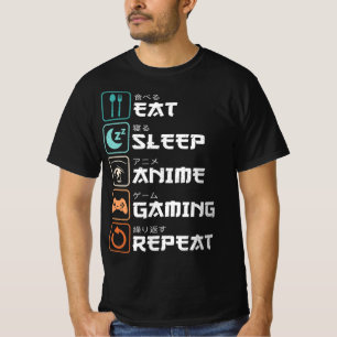 Eat Sleep Anime Gaming Herhaal Fun Otaku Gamer T-shirt
