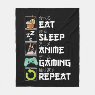 Eat Sleep Anime Gaming Herhaal Kawaii Otaku Anime  Fleece Deken