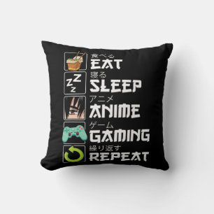 Eat Sleep Anime Gaming Herhaal Kawaii Otaku Anime  Kussen