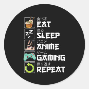 Eat Sleep Anime Gaming Herhaal Kawaii Otaku Anime  Ronde Sticker
