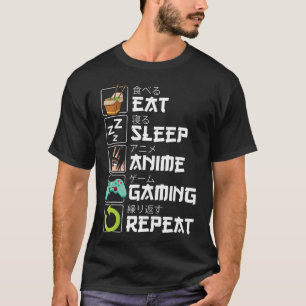 Eat Sleep Anime Gaming Herhaal Kawaii Otaku Anime T-shirt