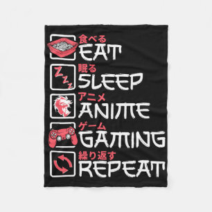 Eat Sleep Anime Gaming Herhaal Otaku Gamer Japans Fleece Deken