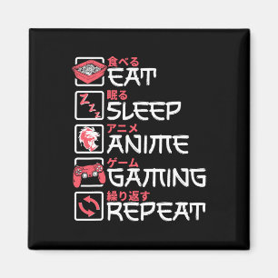 Eat Sleep Anime Gaming Herhaal Otaku Gamer Japans Magneet