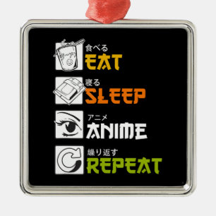Eat Sleep Anime Herhaal Cadeauidee Cosplayer Metalen Ornament
