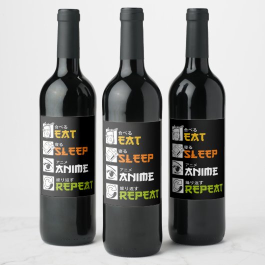 Eat Sleep Anime Herhaal Cadeauidee Cosplayer Wijn Etiket (Flessen)