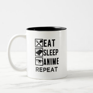 Eat Sleep Anime Herhaal grappige gezegde koffie mo Tweekleurige Koffiemok
