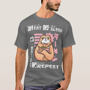 Eat Sleep Anime Herhaal Sloth Japan Ramen Japans T-shirt