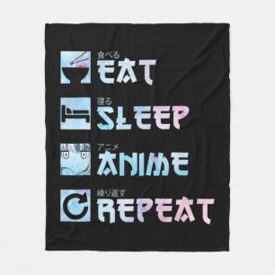 Eat Sleep Anime Herhalen - Waterverf Anime M Fleece Deken