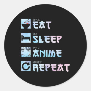 Eat Sleep Anime Herhalen - Waterverf Anime M Ronde Sticker