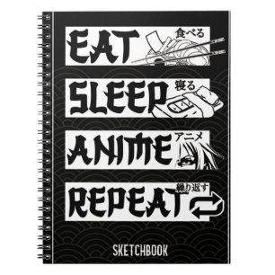 Eat Sleep Anime Repeat Book, Funny Japans Manga Notitieboek
