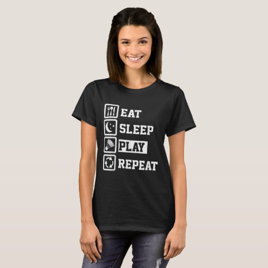 Eat Sleep Badminton Repeat Funny Badminton Player T-shirt (Voorkant volledig)