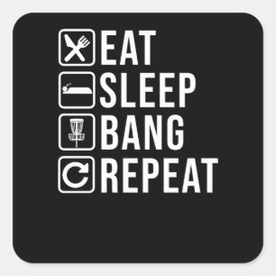 Eat Sleep Bang Herhaal Schijf Golf Golfer Frisbee Vierkante Sticker