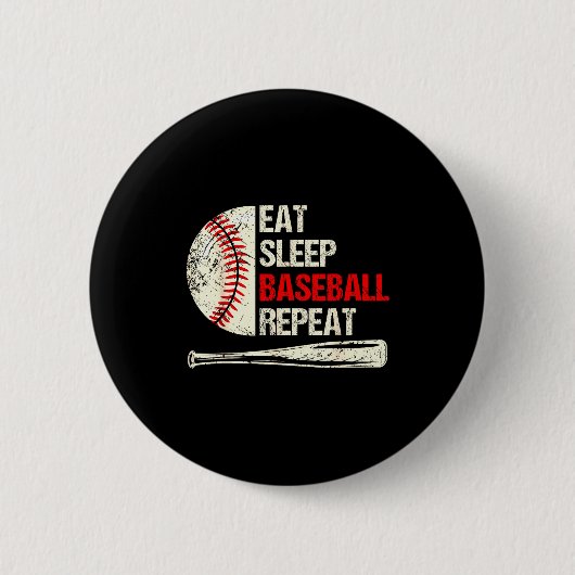 Eat Sleep Baseball Repeat Funny Baseball Player Ronde Button 5,7 Cm (Voorkant)