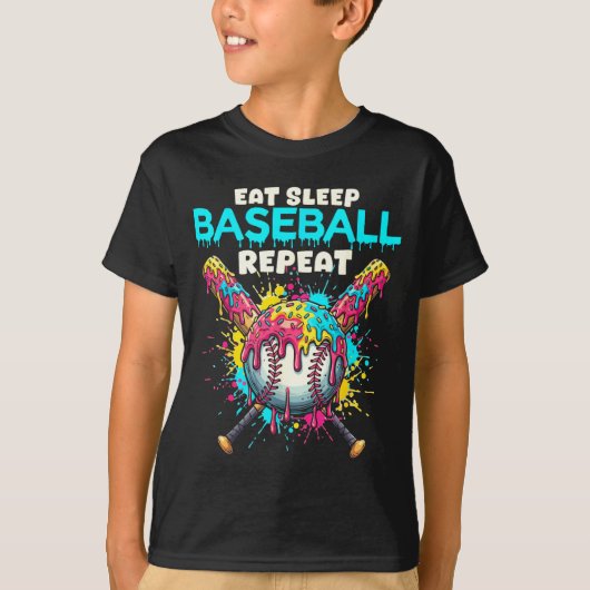 Eat Sleep Baseball Repeat Funny Ice Cream Drip Cro T-shirt (Voorkant)