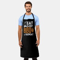 Eat Sleep BBQ Large Black Apron