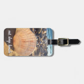 Eat Sleep Beach Quote Seashell Fotoscript Modern Bagagelabel (Voorkant horizontaal)