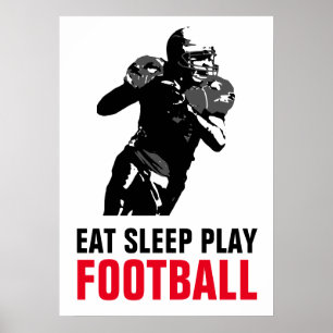 Eat Sleep Black & White Football Pop Art Poster